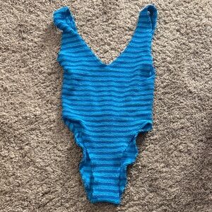 bond-eye Blue Shimmer Striped One Piece Swimsuit